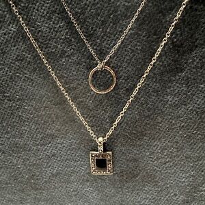 Set of 2 Silver-Tone Circle & Square Pendants Necklace